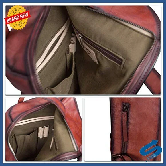 Genuine Leather Vintage Sling Backpack Crossbody Bag for iPad Large Daypack